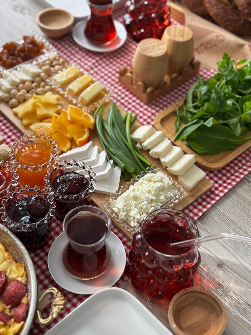 traditional turkish breakfast spread with tea