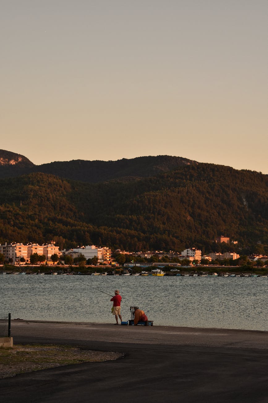 evening fishing by the coast in cide turkiye Turcia