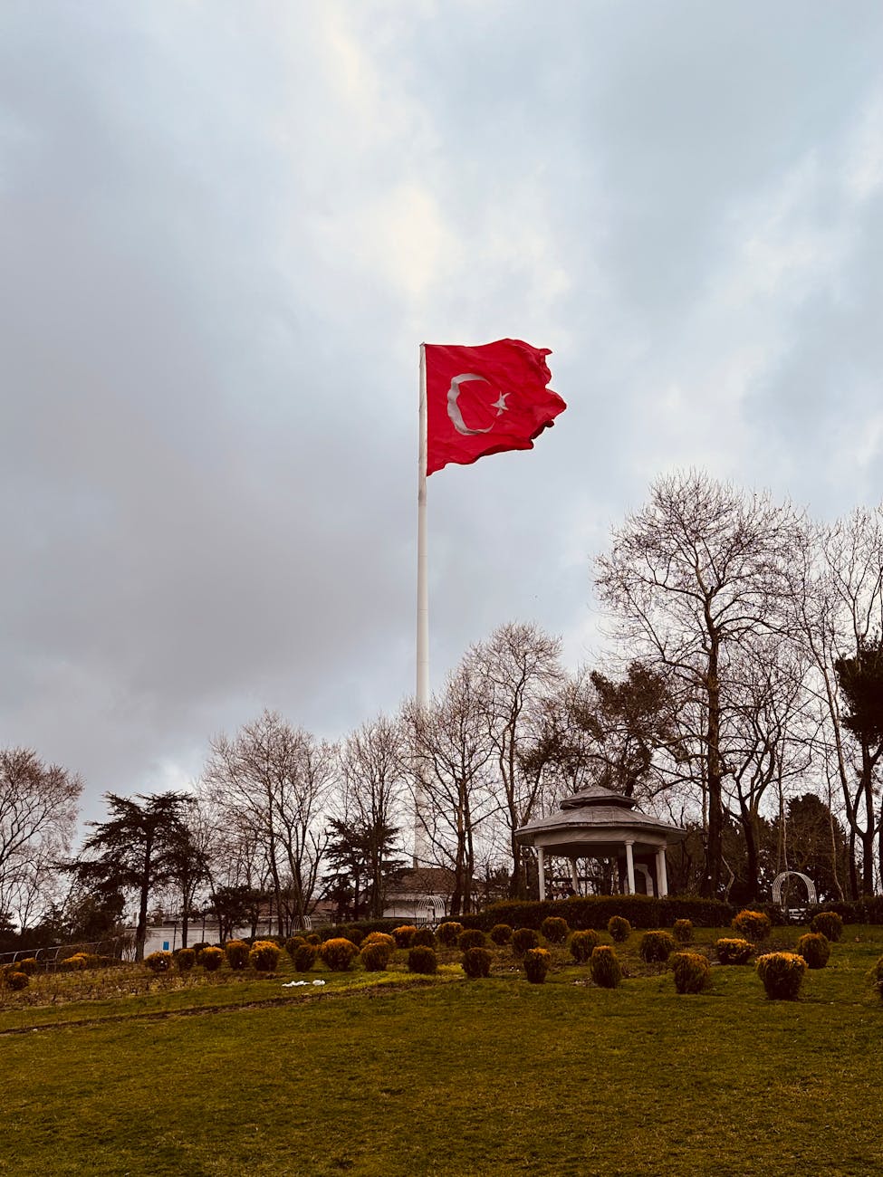 turkish flag in scenic istanbul park setting